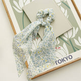 SMALL FRESH FLORAL PLAID RIBBON HAIR TIE_CWAHA1084