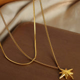EIGHT POINTED STAR PENDANT DOUBLE LAYERED NECKLACE_CWAJE1087