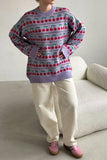 Vintage Cherry Jacquard Knit Crew Neck Pullover