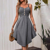 Waist Irregular Beach Solid Color Halter Dress