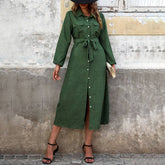 Solid Color Dress With Long Sleeves And Lapels