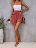 Solid-Colored High-Waisted Ruffled Loose Shorts