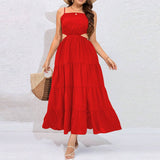 BACKLESS CINCHED WAIST RUFFLE BEACH DRESS_CWDMD6052