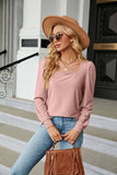 Square Collar Jacquard Long-Sleeved Loose T-Shirt