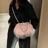 Imitation Turkey Feather Pearl Chain Plush Bag_Cwab4000