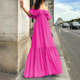 Solid Color One-Line Shoulder-Top Long Dress