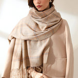 PLAID FAUX CASHMERE SCARF TASSEL WINTER SHAWL_CWASC0218
