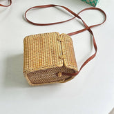 RATTAN WOVEN SMALL SQUAREBAG SHOULDER CROSSBODY BAG_CWMM4544