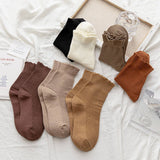 RUFFLED SOLID COLOR MID TUBE SOCKS FOR WOMEN_CWMS0412