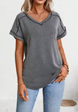 Womens Fashion Colorblock Twist V-Neck Tee