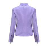 Womens Leather Stand-Up Collar Jacket