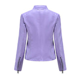 Womens Leather Stand-Up Collar Jacket