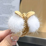 MINK FUR BALL HAIR CLAW CUTE WINTER FLUFFY CLIP_CWAHA3310