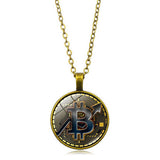 GOLD COIN BITCOIN TIME GEMSTONE PENDANT NECKLACE_CWAJE0704