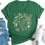 FLORAL V NECK GRAPHIC TEE FOR WOMEN LOOSE FIT_CWTTS1483