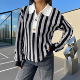 Vertical Striped Lapel Pullover Knitted Sweater