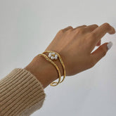 18K GOLD PEARL FLORAL DOUBLE LAYER CUFF BRACELET_CWAJE4795