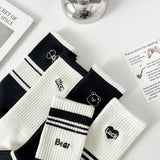 BLACK AND WHITE STRIPED MESH COTTON SOCKS_CWMS0956