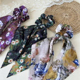 Silk Ink Print Scrunchie With Ribbon Tail_Cwaha07595