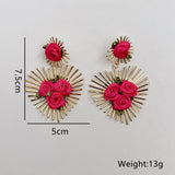 HANDMADE FABRIC FLOWER HEART EARRINGS FOR WOMEN_CWMM6254