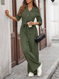 Solid-Color High-Waisted Long-Sleeved Jumpsuit