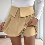 Solid Color Pleated Trendy Pleated Mini Skirt