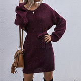 Solid-Color Laid-Back Lace-Up Knitted Dress