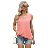 Solid V-Neck Tank Top Loose Sleeveless T-Shirt