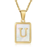 SQUARE SHELL 26 LETTER PENDANT NECKLACE_CWAJE0674