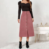 CORDUROY SKIRT SINGLE BREASTED HIGH WAISTLONGSKIRT_CWBSS0372