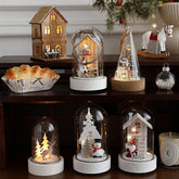 Wood Glass Xmas Night Light Santa Reindeer Scene_Cwmm9691