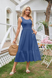 Square Neck Pleated Large Swing Sleeveless Dress