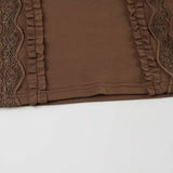 Vintage Wood Ear Trim V-Neck Long Sleeve T-Shirt