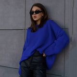 Solid Color Crew Neck Loose Knit Sweater