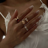 Trendy Retro Geometric Hollow Diamond Ring Set_Cwmm3236