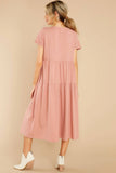 V-Neck Single-Breasted Pleated Loose Long Dress