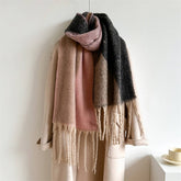 GEOMETRIC FRINGE WOOL SCARF THICK COLORBLOCK SHAWL_CWASC0978