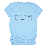 CUTE CAT LINE ART TEE COFFEE CUP PRINT SHIRT_CWTTSL0508