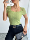 Solid-Color Lace Form-Fitting Square T-Shirt
