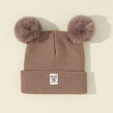 SOLID COLOR CHILDRENS DOUBLE BALL KNITTED HAT_CWAH1742