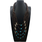 BOHEMIAN WOOD BEAD IMITATION TURQUOISE NECKLACE_CWMM4862
