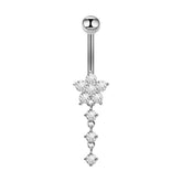 STAINLESS STEEL FLOWER ZIRCON DANGLE BELLY RING_CWMM9460