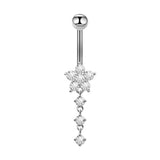 STAINLESS STEEL FLOWER ZIRCON DANGLE BELLY RING_CWMM9460