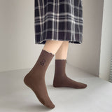 Warm Coffee Embroidered Bear Women'S Socks_Cwms1399
