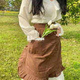 HALF LENGTH LINEN COTTON AND LINEN LACE APRON_CWMM5798