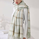 PLAID FAUX CASHMERE SCARF TASSEL WINTER SHAWL_CWASC0218