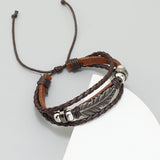 SIMPLE ALLOY FEATHER BEADED LEATHER BRACELET_CWMM4520