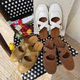 Vintage Carved Round Toe Half Slippers