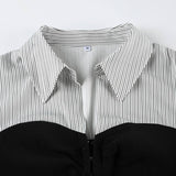 Waist Slim-Fit Lapel Color Striped Shirt