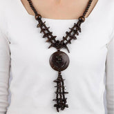 ETHNIC COCONUT SHELL WOOD BEADS VINTAGE NECKLACE_CWMM4391